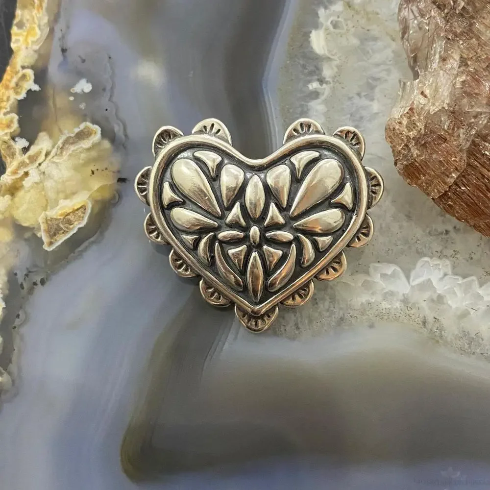 Carolyn Pollack Southwestern Style Sterling Silver Decorated Heart Brooch